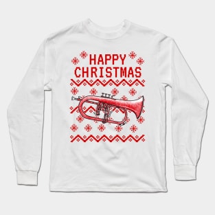 Flugelhorn Ugly Christmas Hornist Brass Teacher Musician Long Sleeve T-Shirt